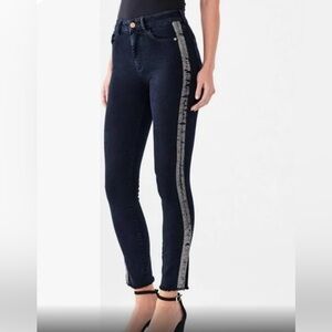 DL1961 Farrow Instasculpt Black Skinny Jeans with Silver Side Stripe Size 29